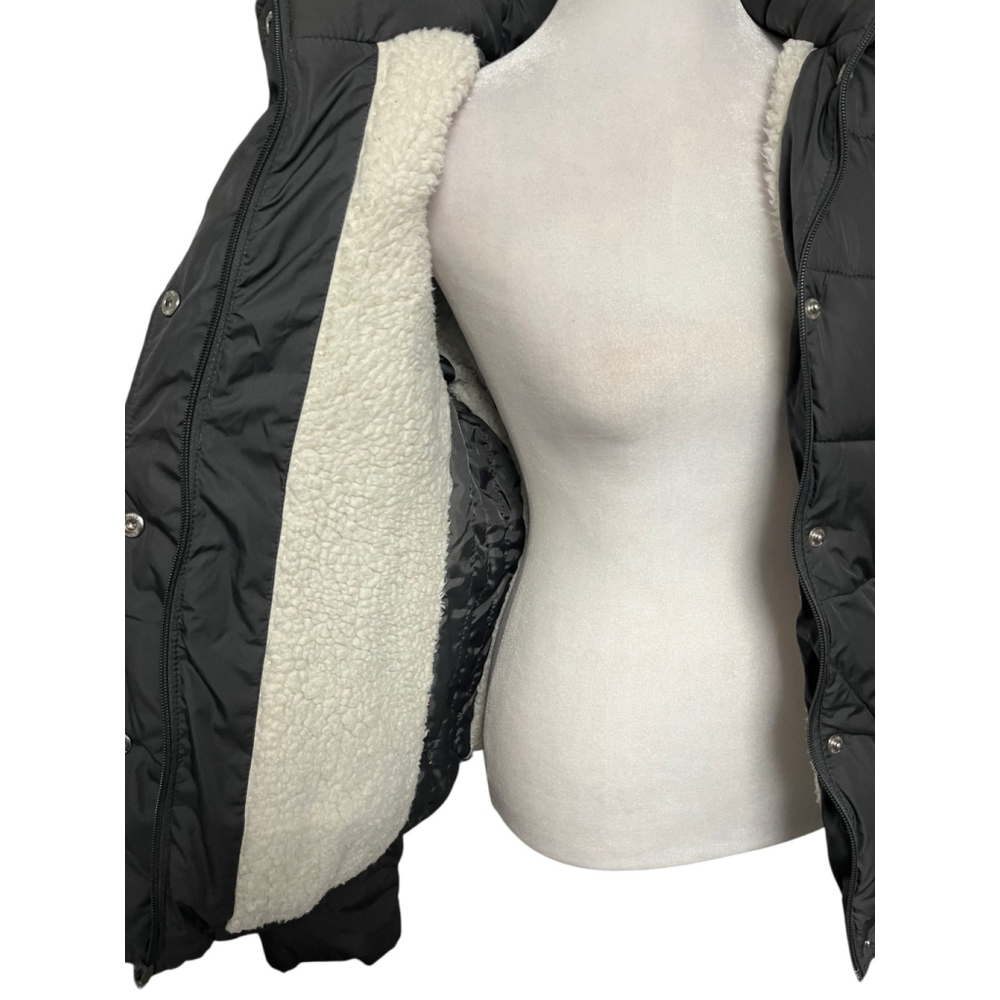 Hollister Gray Sherpa Lined Hooded Puffer Jacket Coat Size Medium - Picture 7 of 12